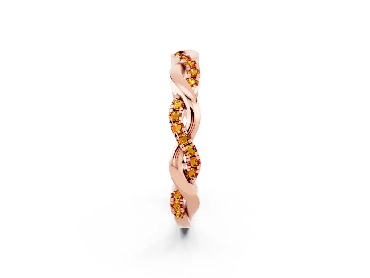 Round Citrine Twist Eternity Band with Pavé Setting Rose gold