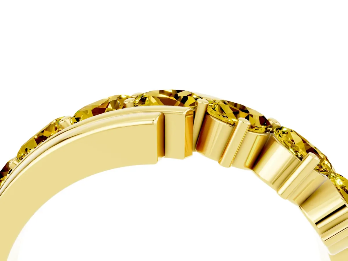 Round Yellow Sapphire Wave Band with Channel and Shared Prong Setting Yellow gold