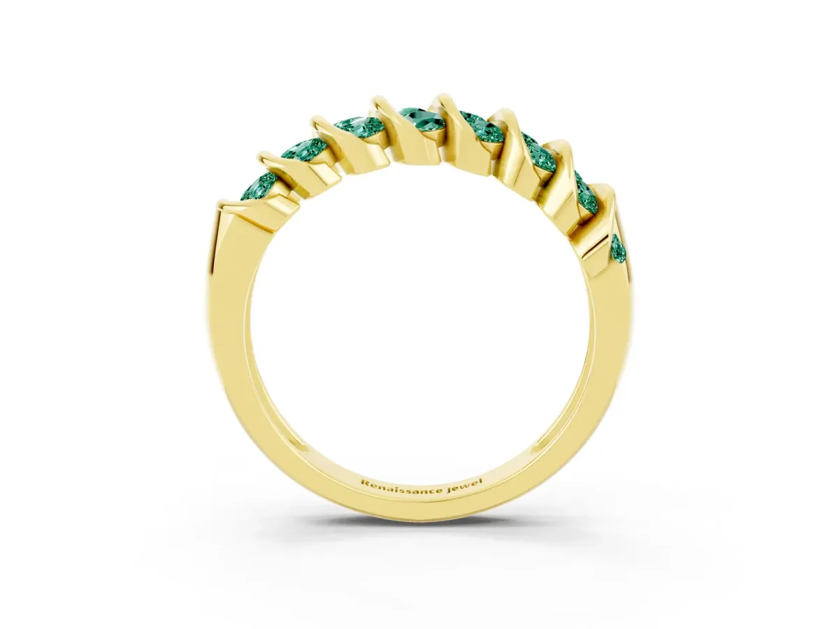 Channel Set Round Green Sapphire Multi-Row Band Yellow gold