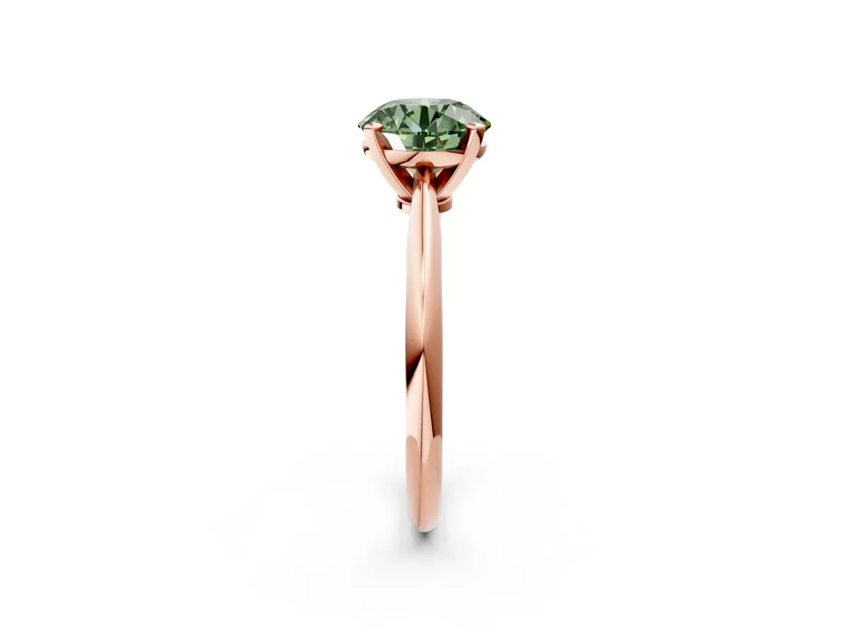 Fancy Green Round Cut Diamond Solitaire Engagement Ring with Classic Band and Four-Prong Setting Rose gold