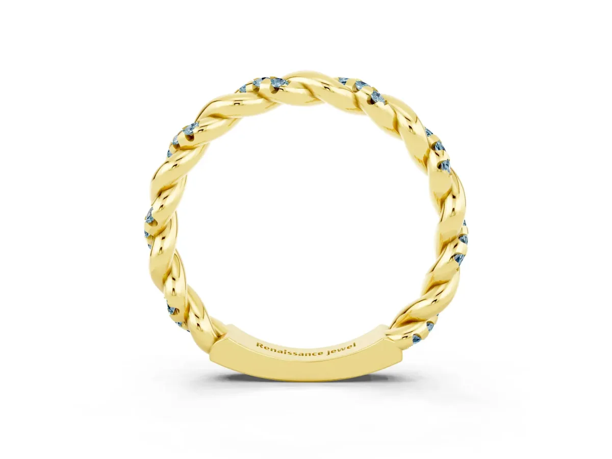 Twisted Pavé Round Aquamarine Eternity Band Yellow gold