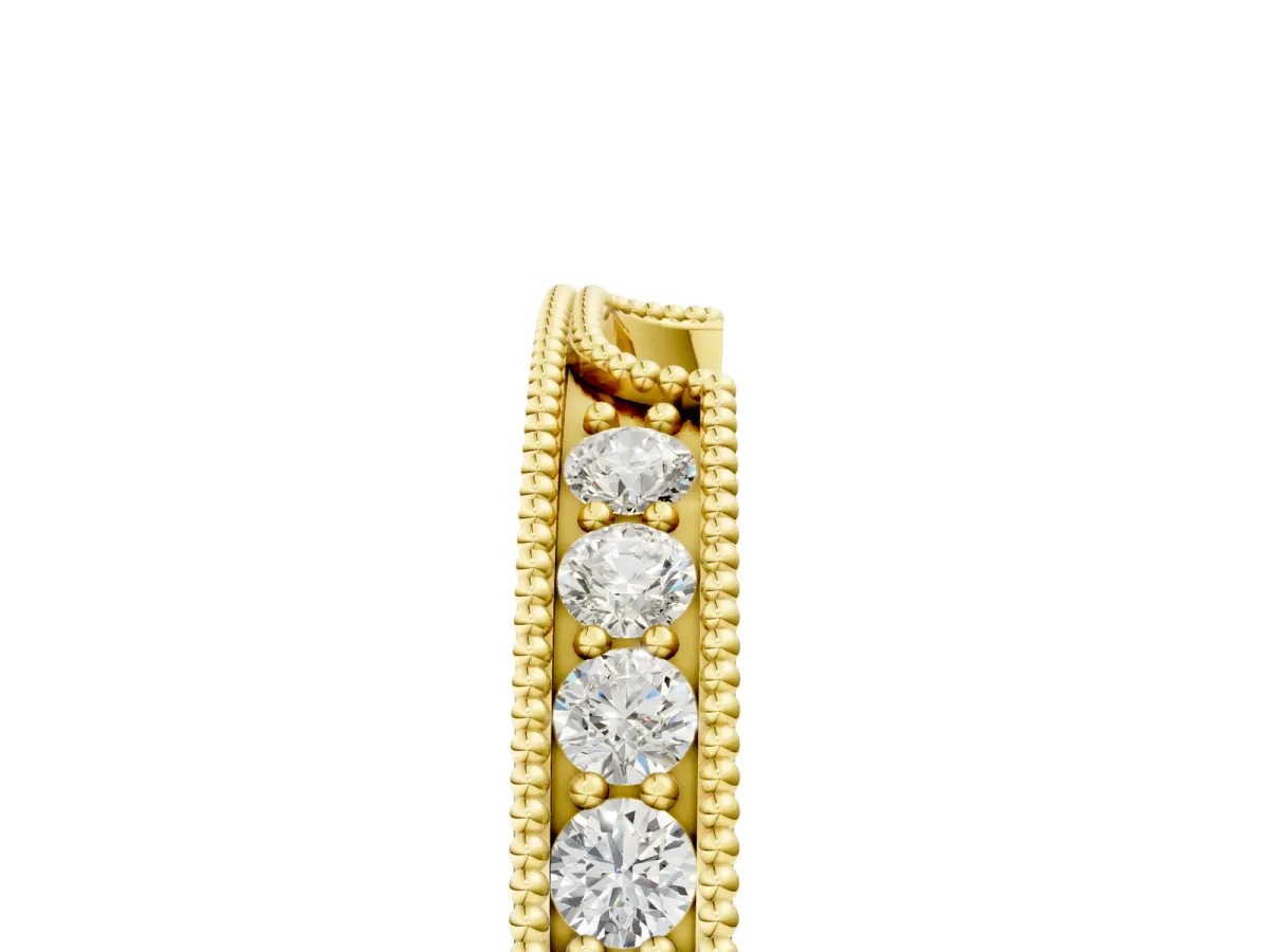 Round Cut Pavé Diamond Contour Band with Milgrain Detailing Yellow gold