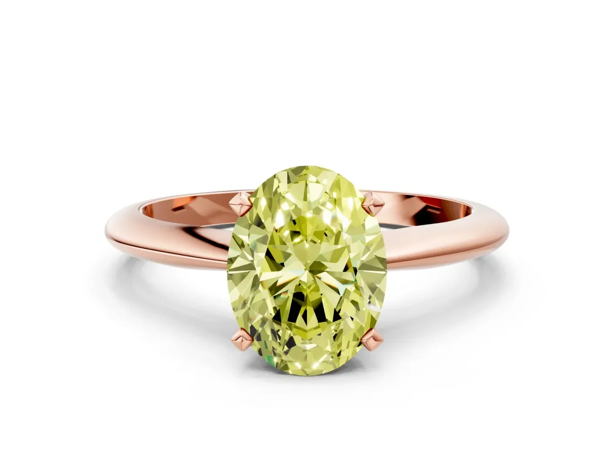 Fancy Yellow Oval Cut Diamond Solitaire Engagement Ring with Classic Band and Four-Prong Setting Rose gold