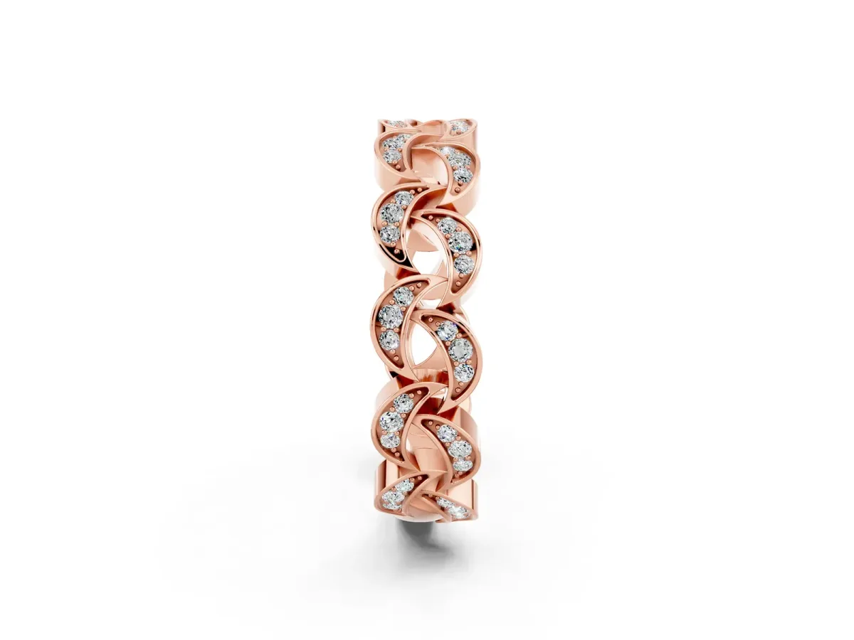 Pavé Round Moissanite Interlocking Eternity Band with Bezel Prong Setting Rose gold