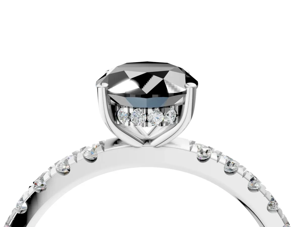 Fancy Black Oval Cut Diamond Pave Band Solitaire Ring with Round and Prong Setting Platinum