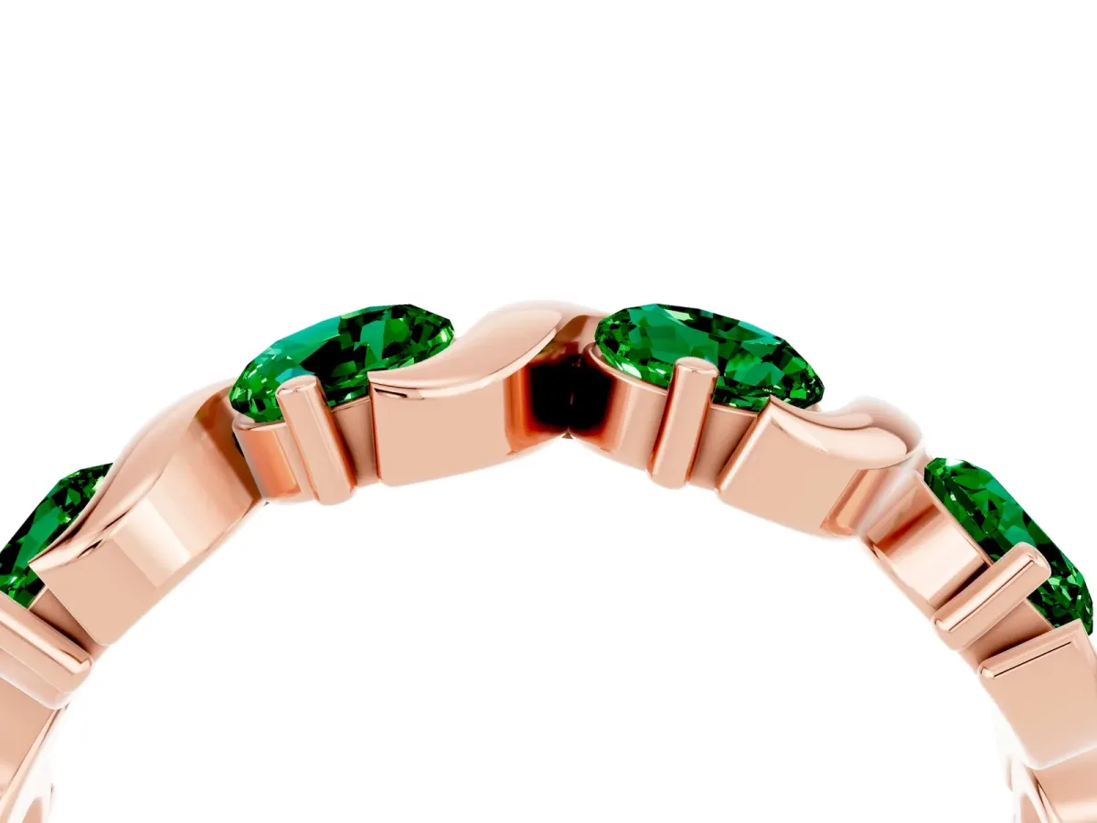 Six-Stone Round Emerald Wave Band with Shared Prong Setting Rose gold