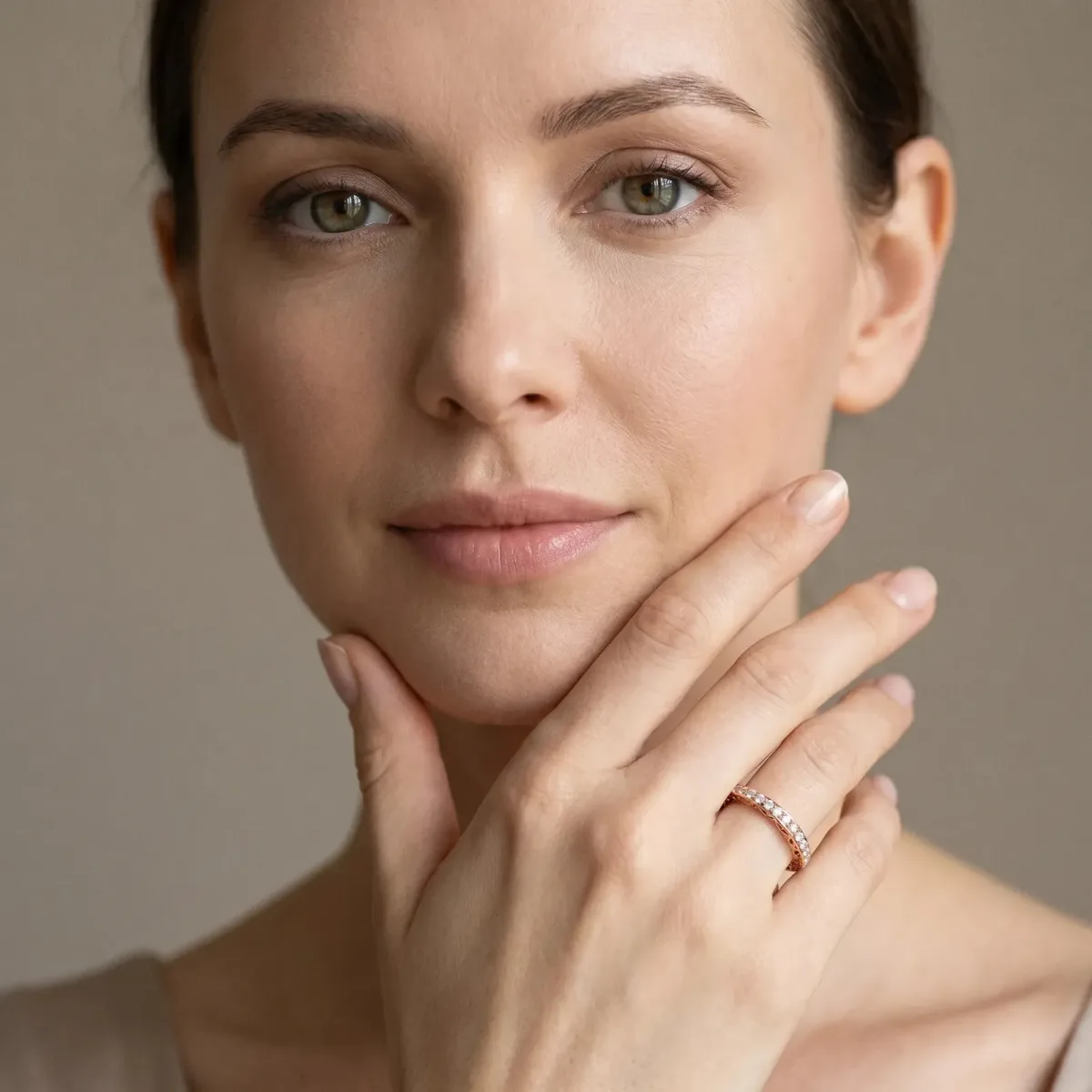 Round Diamond Channel-Set Eternity Band with Filigree Detailing Rose gold