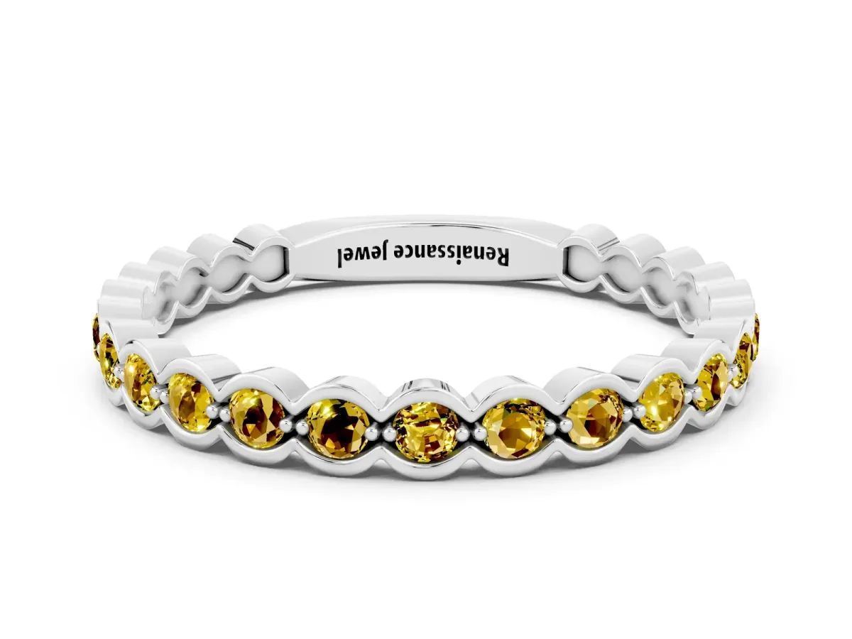 Round Yellow Sapphire Bezel Set Eternity Band Silver
