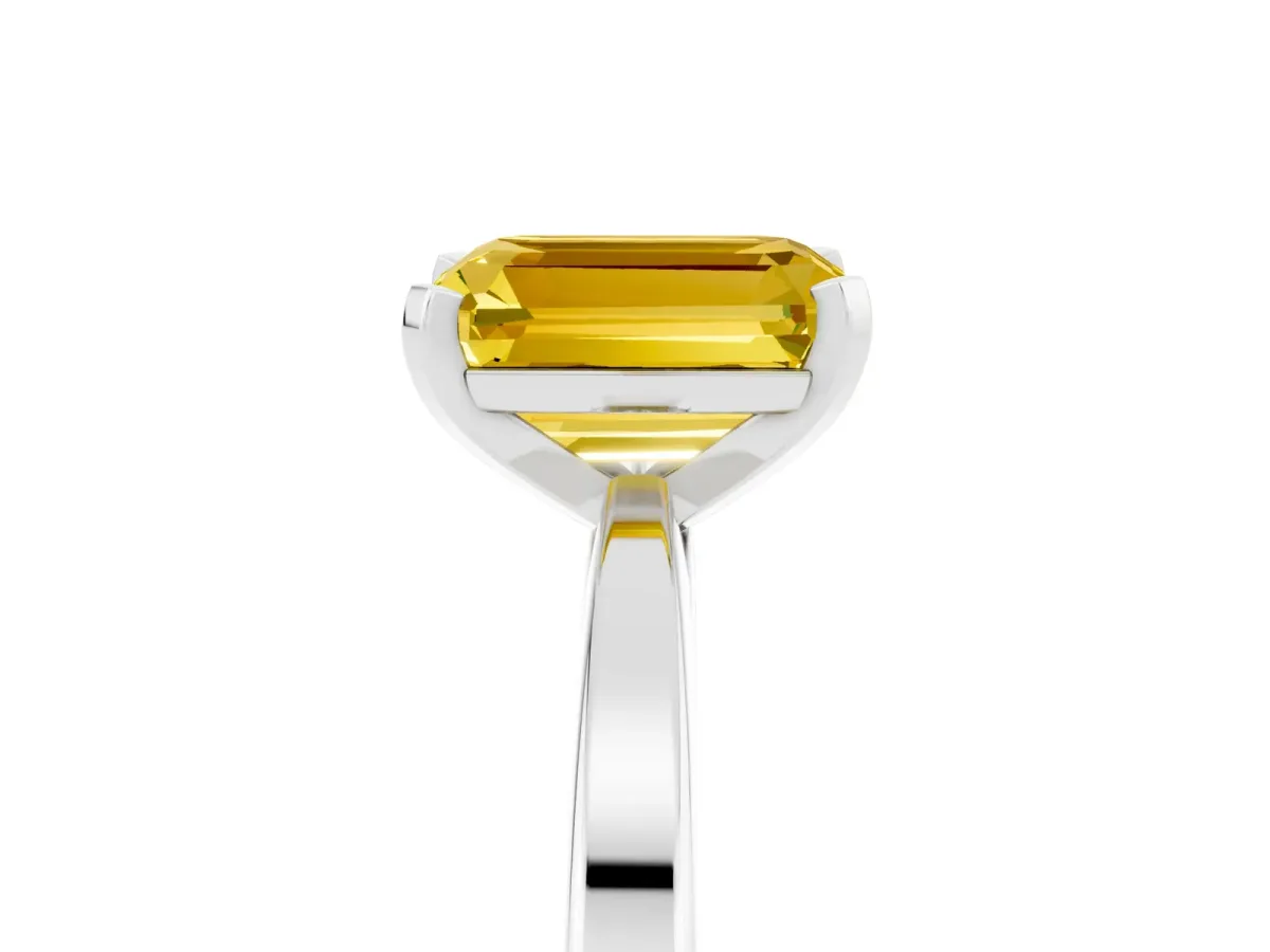 Emerald Cut Yellow Sapphire Solitaire Engagement Ring with Classic Band and Four-Prong Setting Silver
