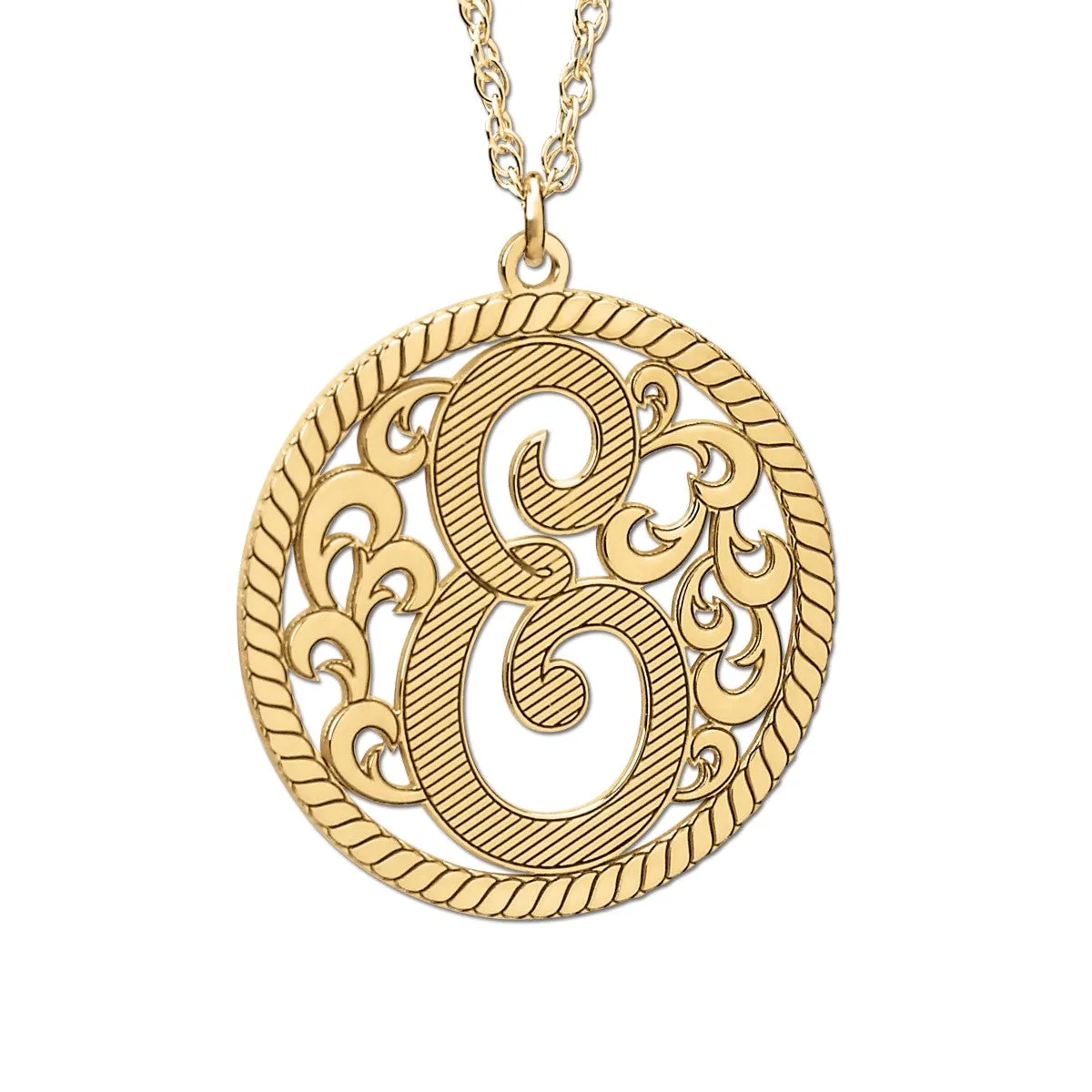 Gold and Silver Filigree Monogram Pendant Yellow gold