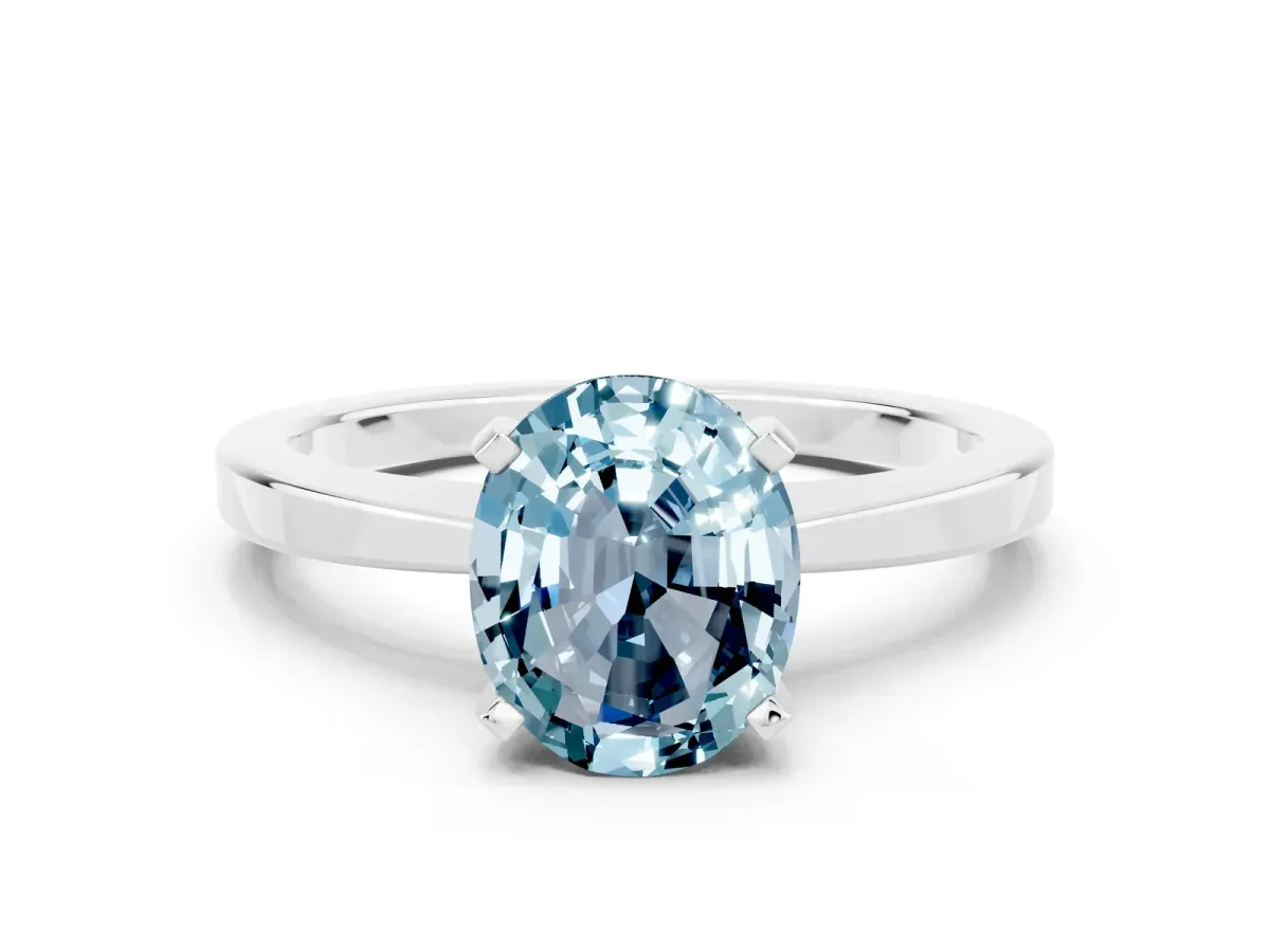 Oval Cut Aquamarine Solitaire Engagement Ring with Classic Band and Four-Prong Setting Platinum