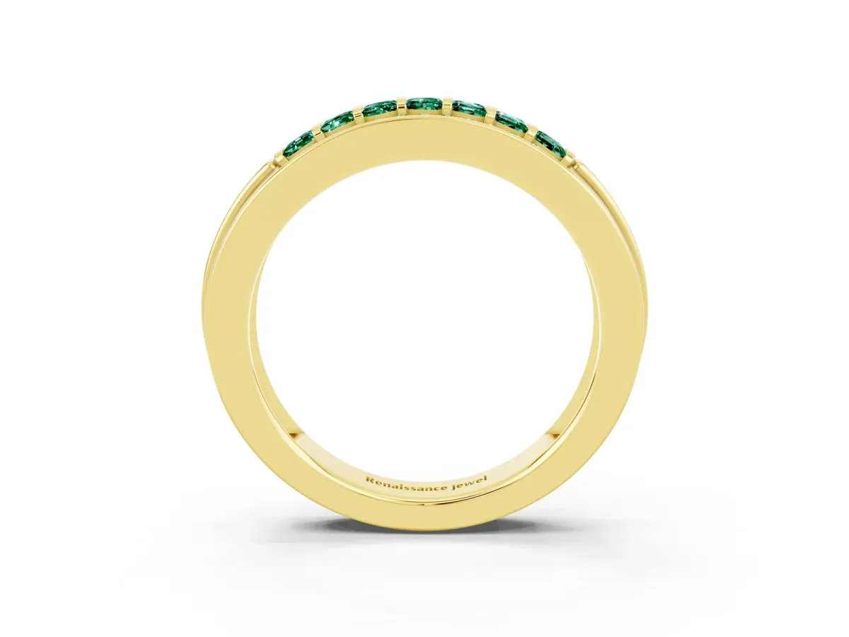 Bar-Set Princess Cut Green Sapphire Pavé Band Yellow gold
