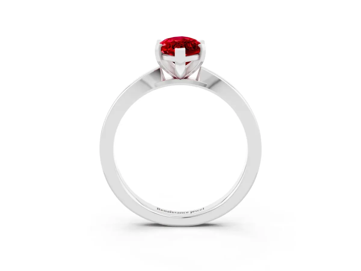 Marquise Cut Ruby Solitaire Engagement Ring with Classic Band and Four-Prong Setting Platinum