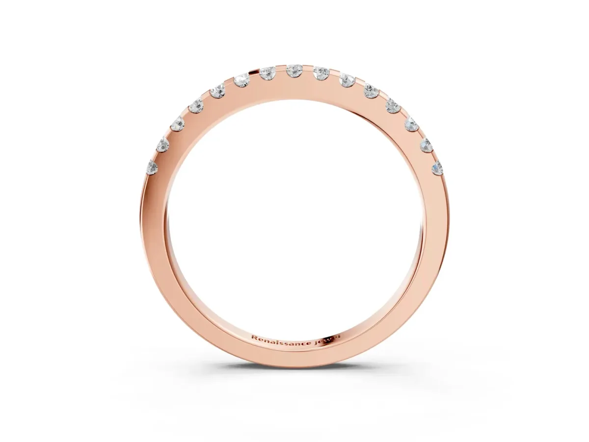 Round Diamond Half Eternity Band with Pavé Setting and Shared Prong Rose gold