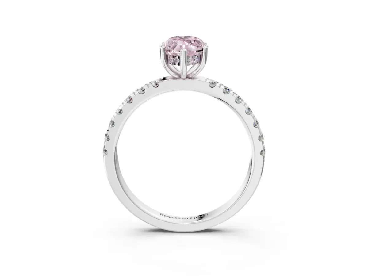 Fancy Pink Marquise Cut Diamond Pave Band Solitaire Ring with Round and Prong Setting Silver