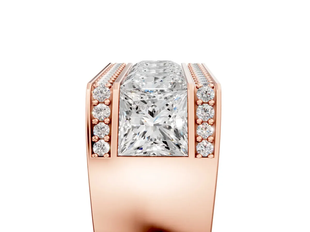Princess and Round Diamond Channel Pavé Mens Band Rose gold