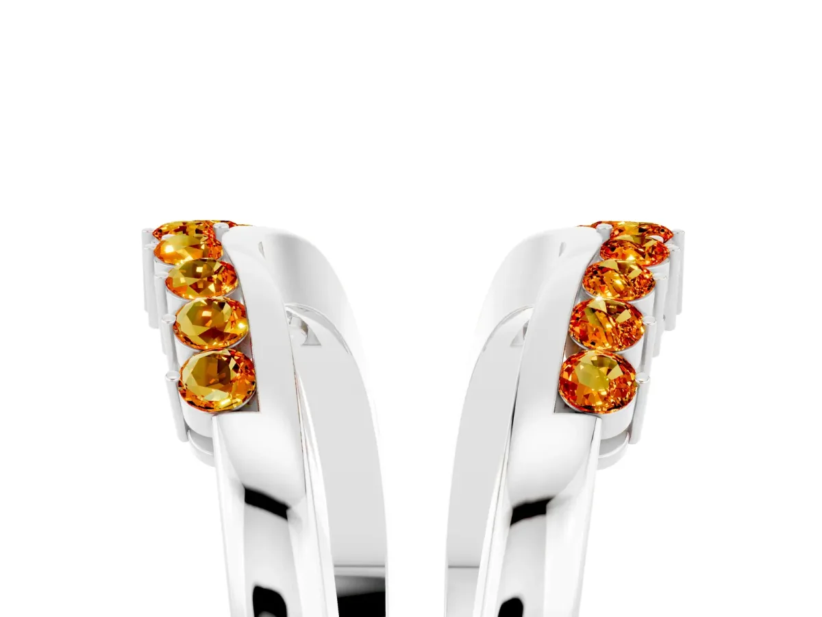 Round Citrine Chevron Contour Band with Prong Setting Platinum