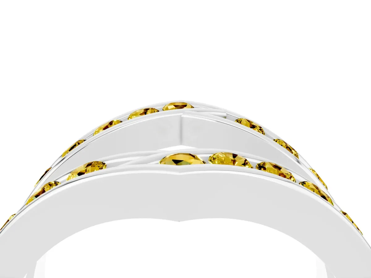 Round Yellow Sapphire Channel-Set Chevron Band Platinum