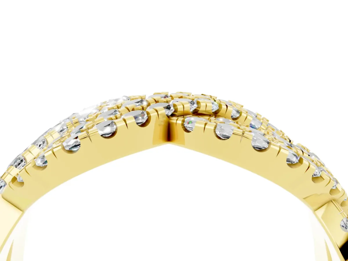 Pavé Round Moissanite Infinity Twist Band with Shared Prong Setting Yellow gold