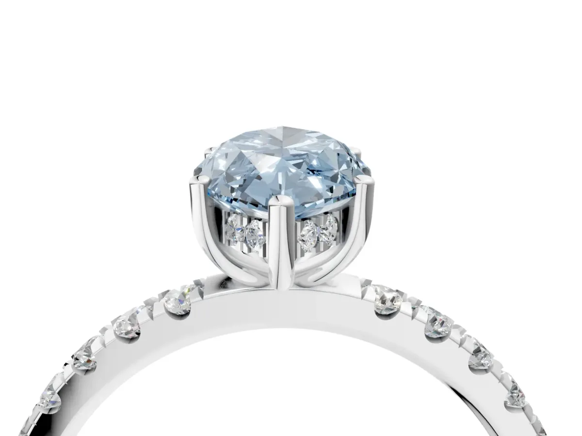 Fancy Blue Marquise Cut Diamond Pave Band Solitaire Ring with Round and Prong Setting Silver