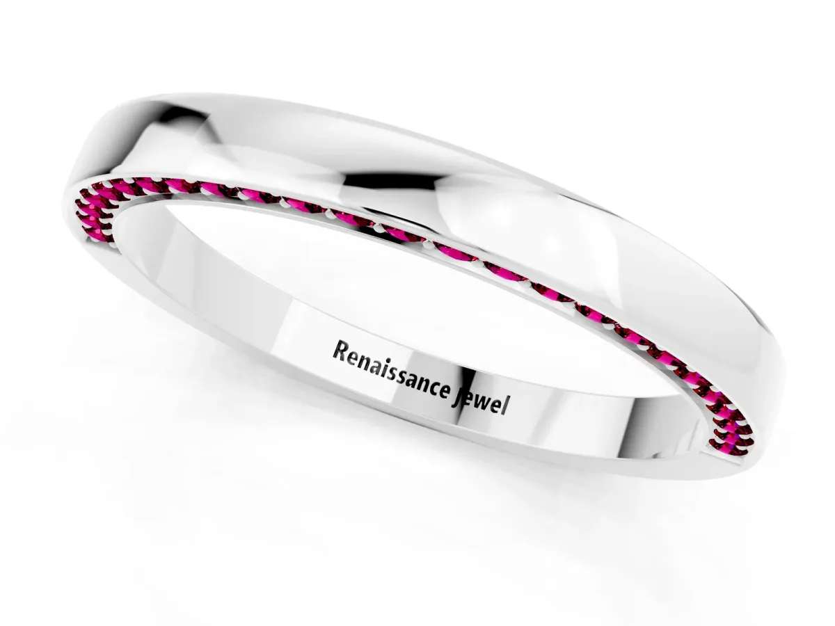 Pavé Round Garnet Channel Set Band Silver