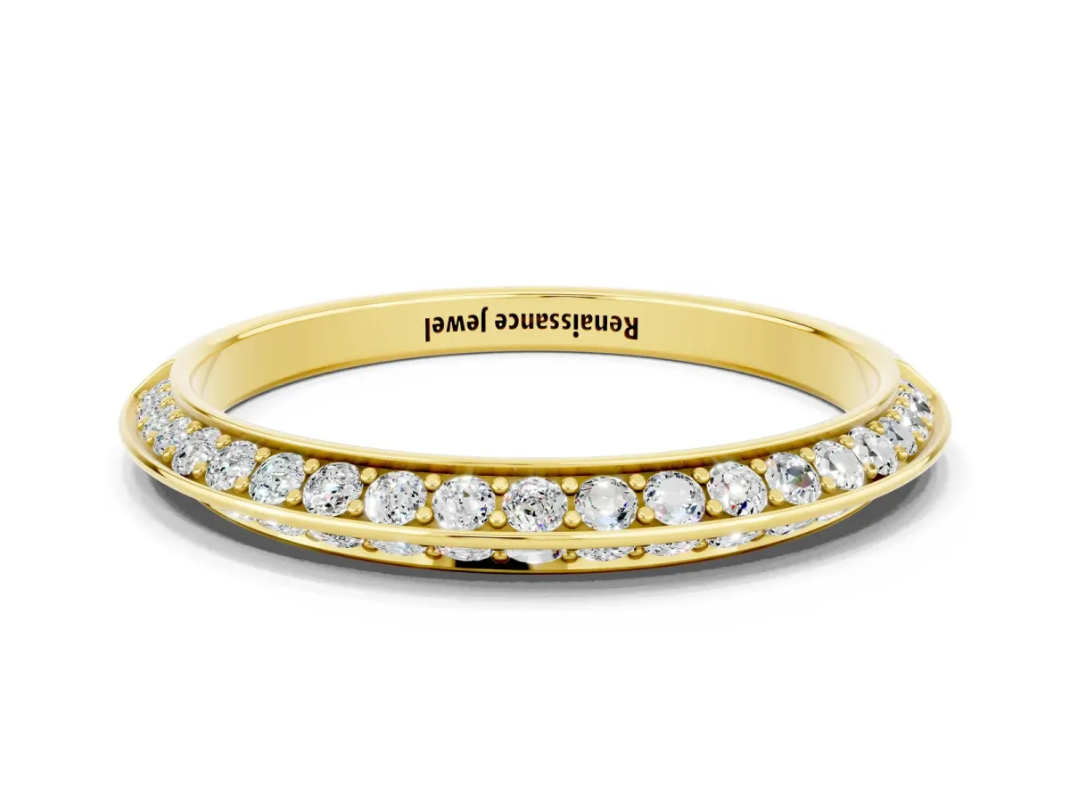 Double Row Pavé Round Moissanite Eternity Band with Channel Setting Yellow gold