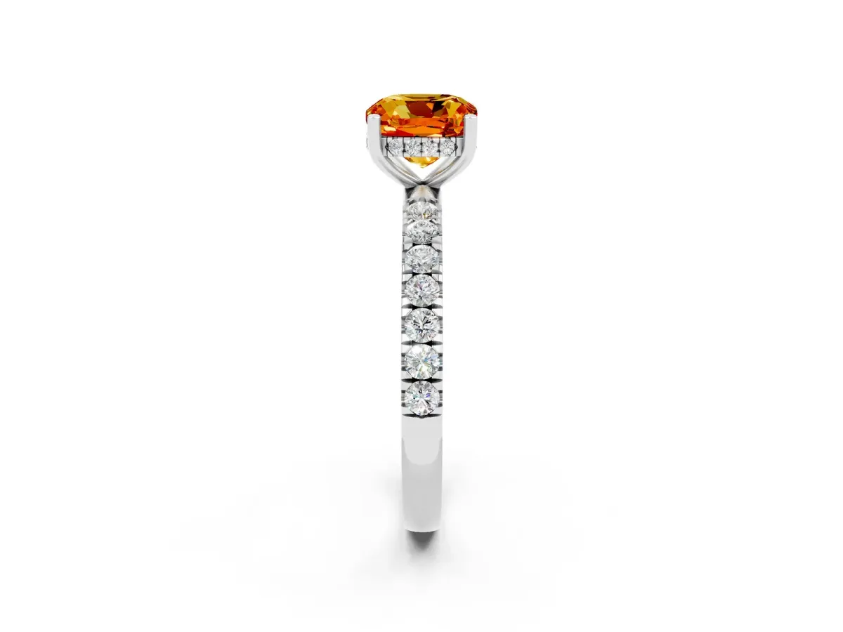 Cushion Cut Citrine Pave Band Solitaire Ring with Round and Prong Setting Silver