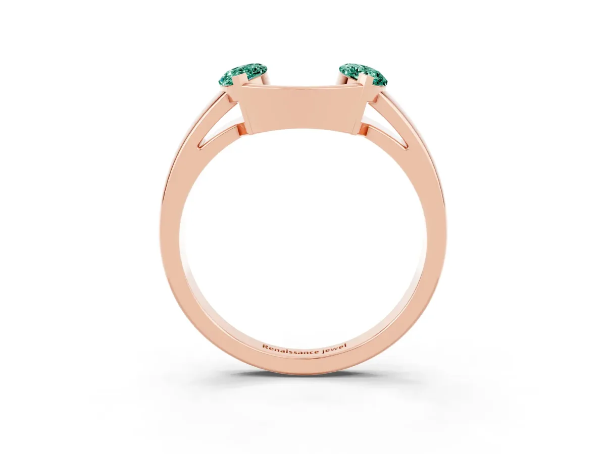 Marquise Green Sapphire Open Band Ring with Tension Setting Rose gold