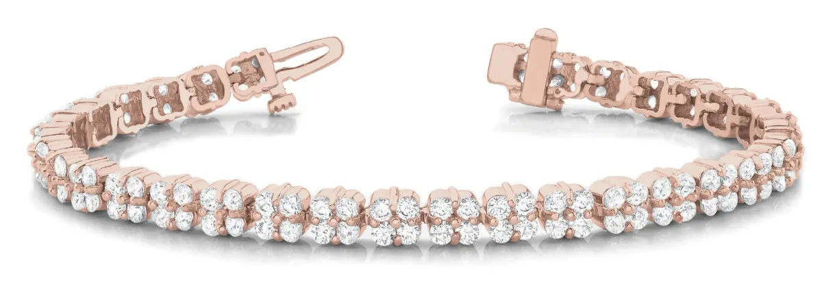 Round Diamond Cluster Tennis Bracelet with Box Clasp and Four-Prong Setting Rose gold