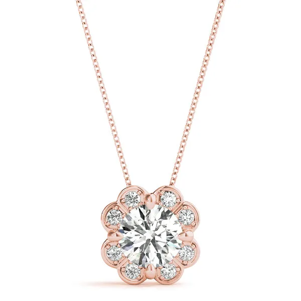 Round Amethyst Flower Halo Pendant with Four-Prong Setting Rose gold