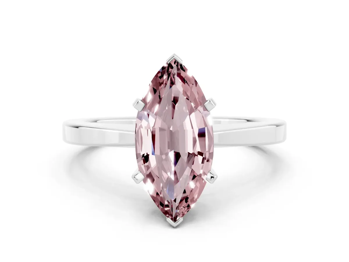 Marquise Cut Morganite Solitaire Engagement Ring with Classic Band and Four-Prong Setting Silver