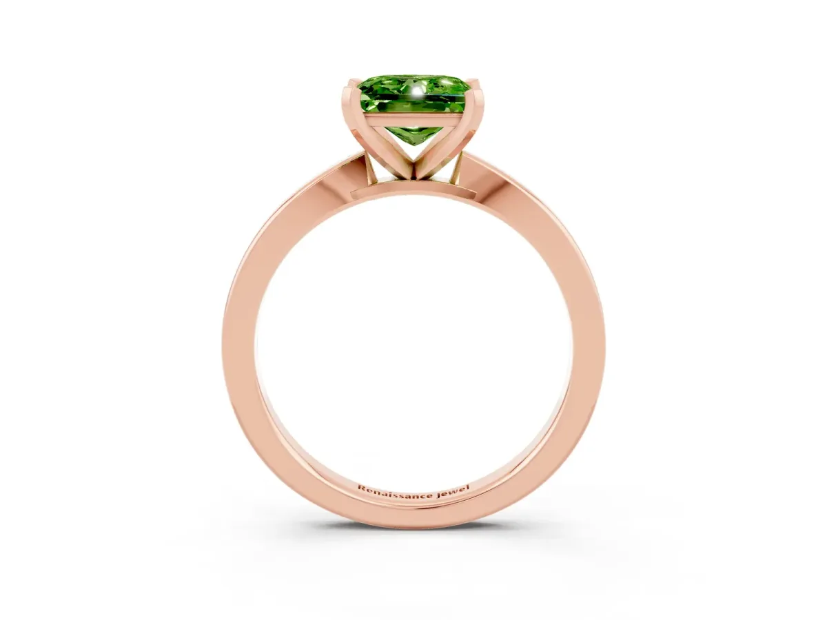 Princess Cut Peridot Solitaire Engagement Ring with Classic Band and Four-Prong Setting Rose gold