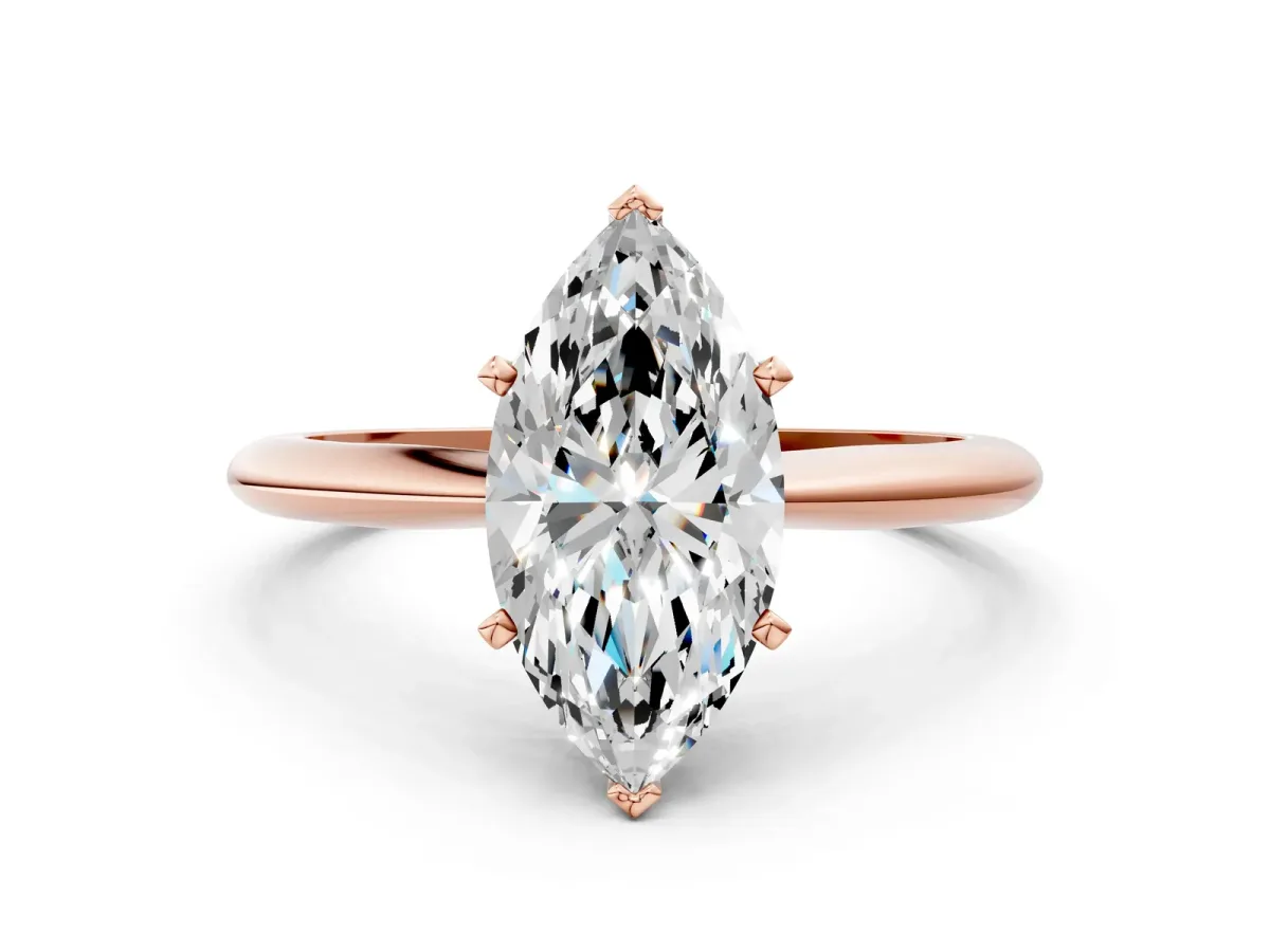 Marquise Cut Diamond Solitaire Engagement Ring with Classic Band and Four-Prong Setting Rose gold