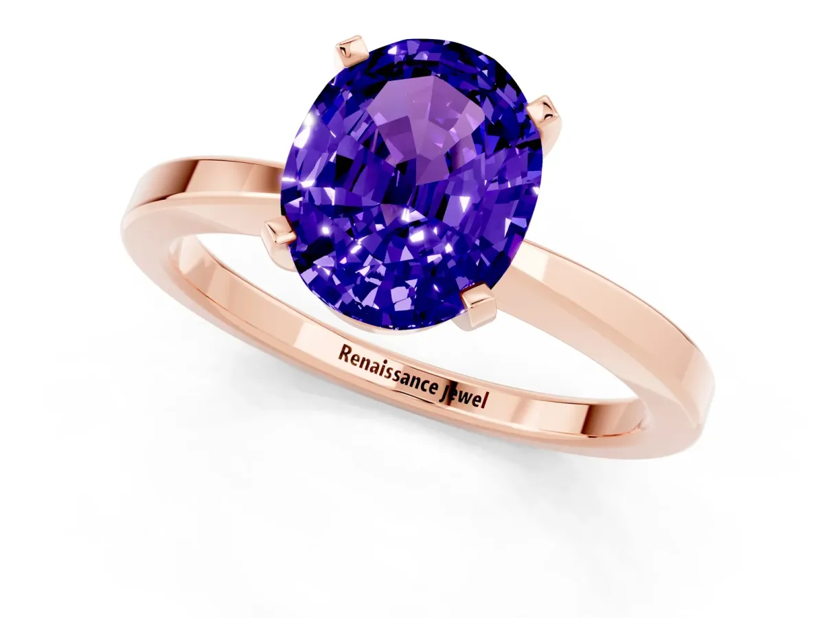 Oval Cut Tanzanite Solitaire Engagement Ring with Classic Band and Four-Prong Setting Rose gold