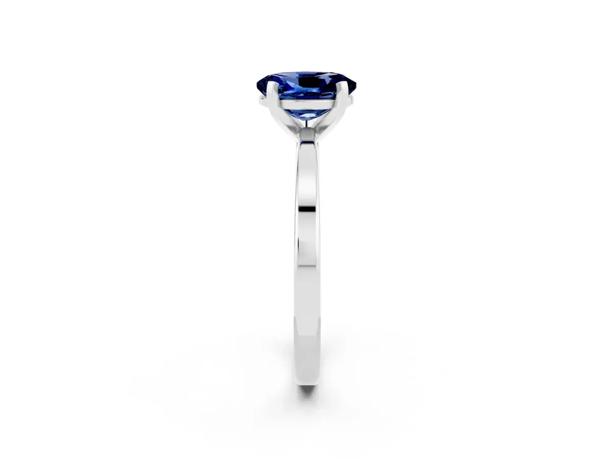 Oval Cut Blue Sapphire Solitaire Engagement Ring with Classic Band and Four-Prong Setting Platinum