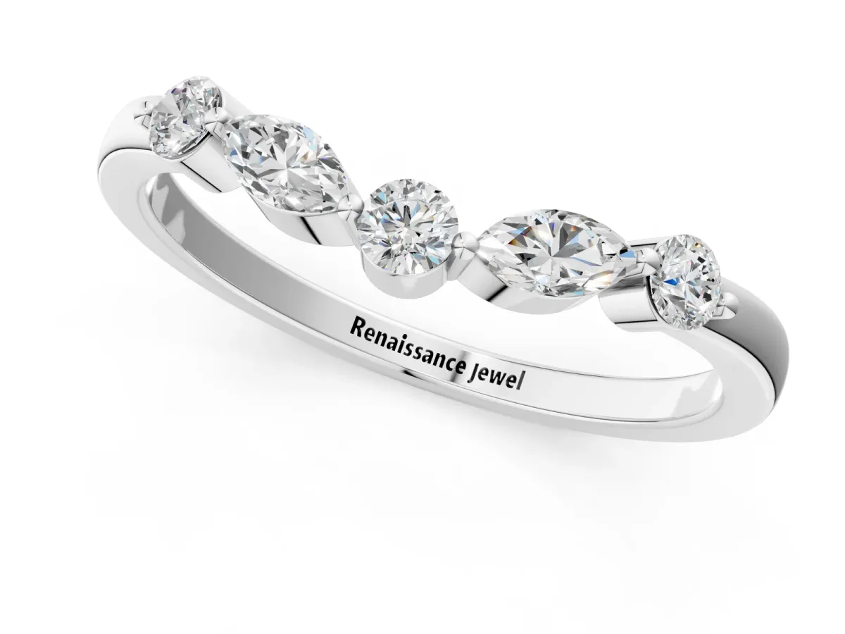 Round and Marquise Diamond Half Eternity Band with Prong Setting Platinum