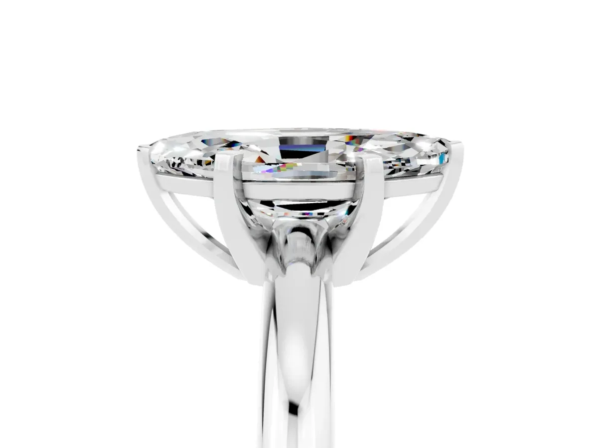 Marquise Cut Moissanite Solitaire Engagement Ring with Round Band and Four-Prong Setting Silver