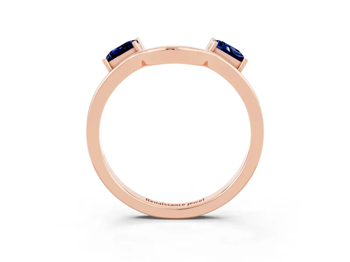 Princess Cut Blue Sapphire Two-Stone Open Band Ring with Four-Prong Setting Rose gold