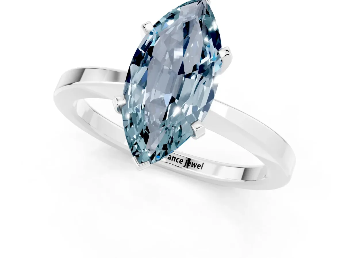 Marquise Cut Aquamarine Solitaire Engagement Ring with Classic Band and Four-Prong Setting Silver