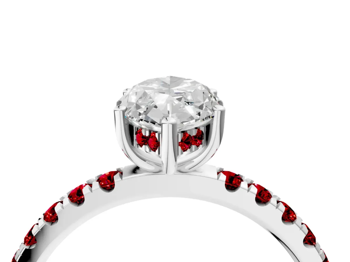 Marquise Cut Diamond Pave Band Solitaire Ring with Round Ruby and Prong Setting Platinum