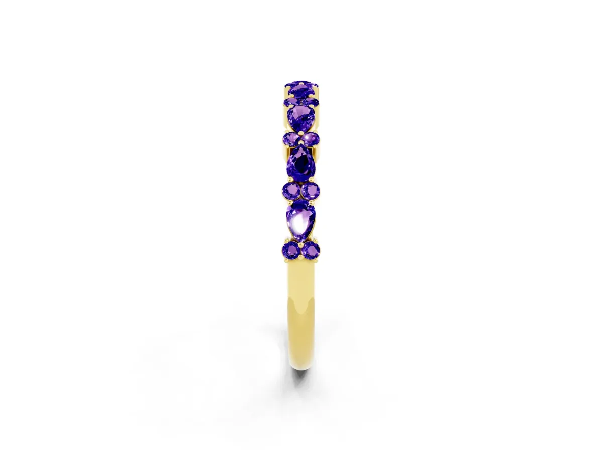 Pear and Round Tanzanite Wedding Band Yellow gold