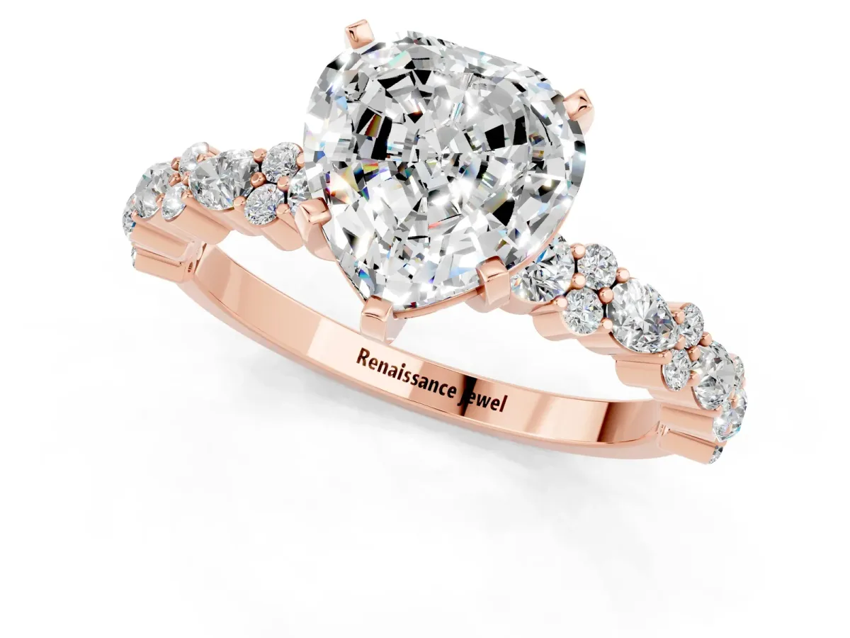Heart Cut Moissanite Side Stone Solitaire Ring with Round and Four-Prong Setting Rose gold