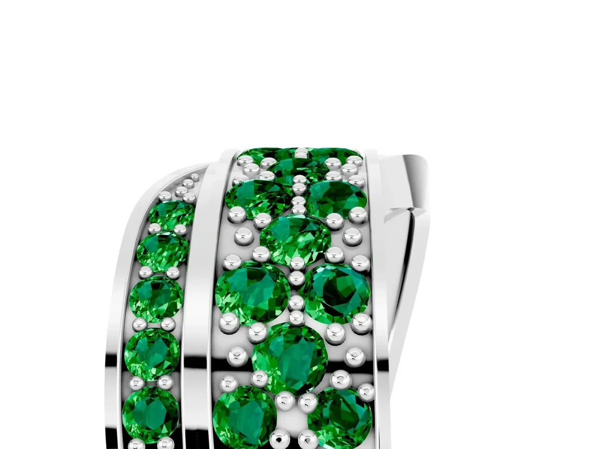 Pavé Round Emerald Crossover Band with Bead Prong Setting Platinum