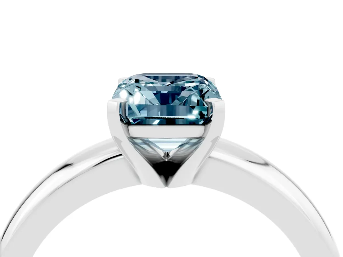 Emerald Cut Aquamarine Solitaire Engagement Ring with Round Band and Four-Prong Setting Platinum