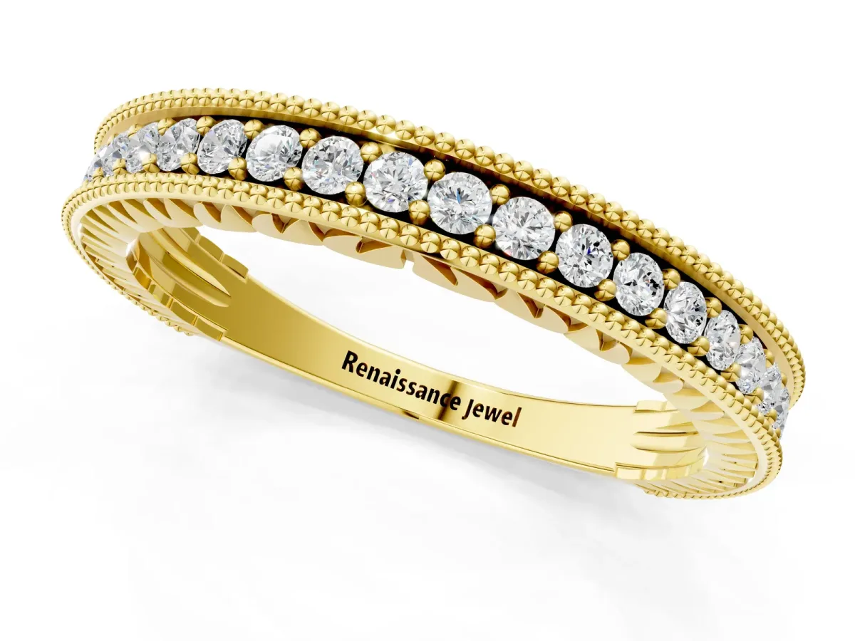 Round Cut Diamond Milgrain Pavé Eternity Band Yellow gold