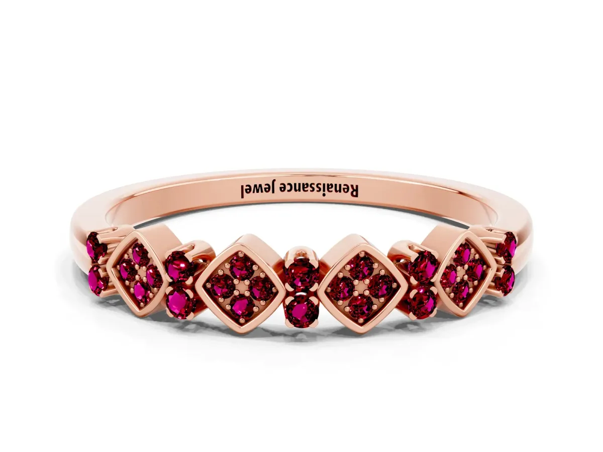 Pavé Cushion Garnet Cluster Eternity Band with Prong Setting Rose gold