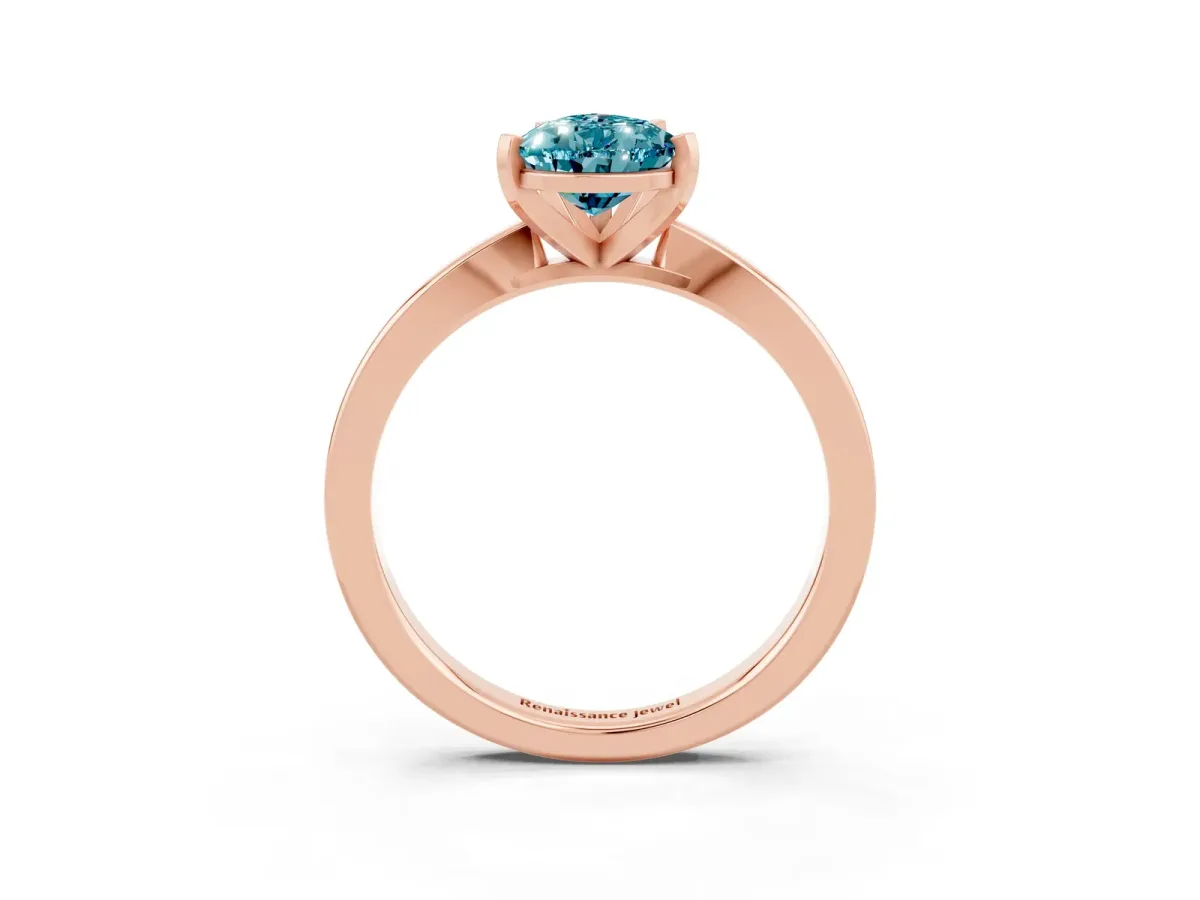 Pear Cut Blue Topaz Solitaire Engagement Ring with Classic Band and Four-Prong Setting Rose gold