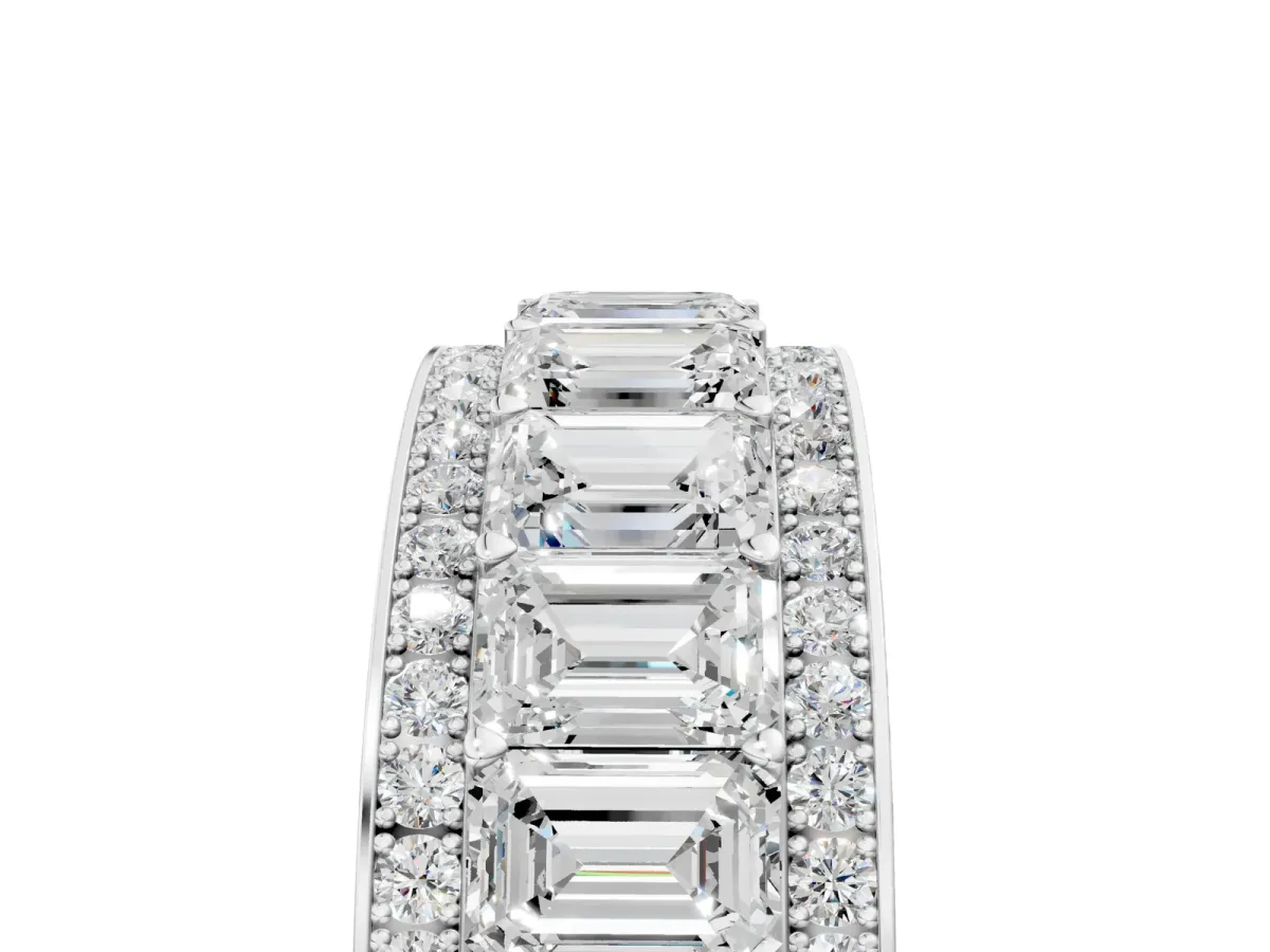 Emerald Cut and Round Diamond Multi-Row Mens Band White gold