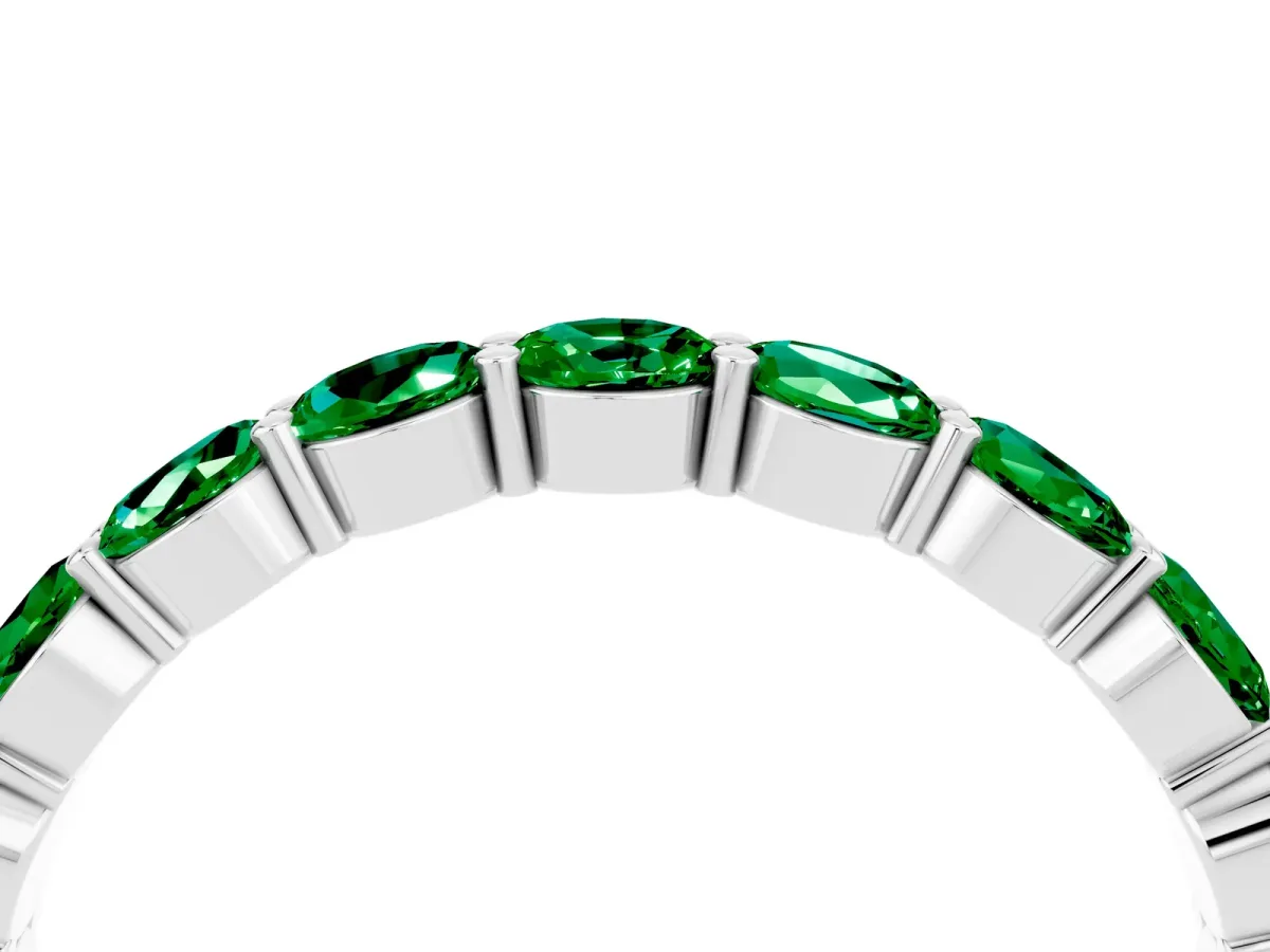 Round Emerald Eternity Band with U-Prong Setting White gold