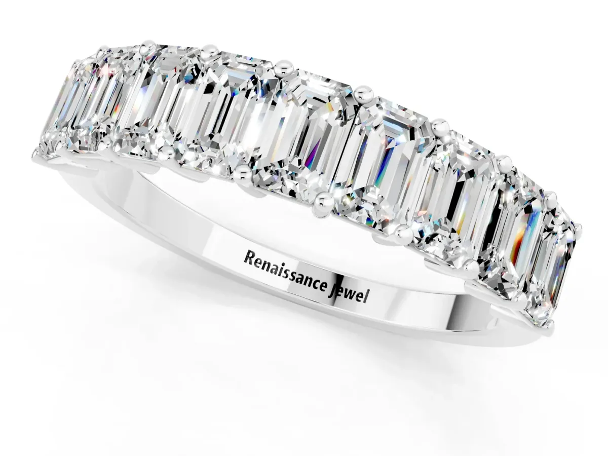Emerald Cut Moissanite Prong-Set Eternity Band White gold